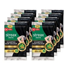 Streax Insta Shampoo Hair Colour For Men  Women, Natural Black,25ml Pack of 8 