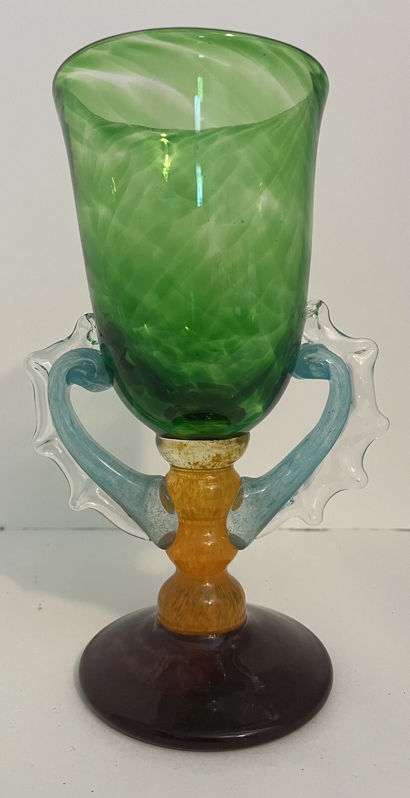 Signed Arthur Allison Glass Chalice Goblet 7030  8.5 inches high x 5 inches wide