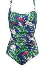 One-Piece Tropical Print Swimsuit With Ruched Detailing Adjustable Straps Size M