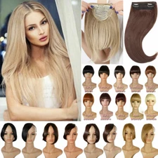 Neat/Side Bangs Real as Human Hair Extensions Clip in Fringe Front Hairpiece USA