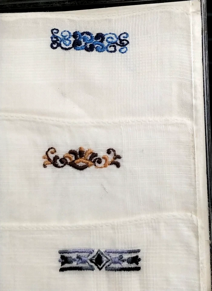 Pañuelos vintage para hombre nuevos en caja bordados años 60 lino algodón conjunto/3 Fine-Tex Foto 4 de 4