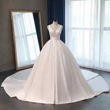 Elegant Satin Wedding Dresses Corset Long Train Bridal Ball Bridal GownPlus Size