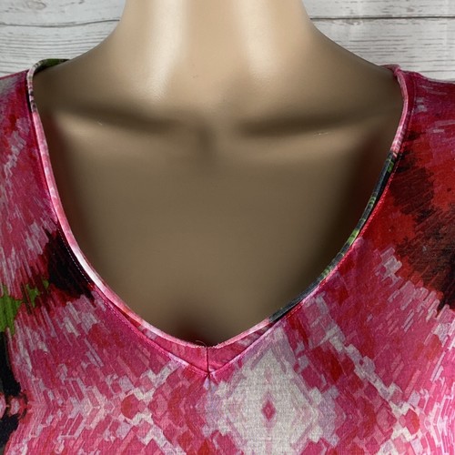 H&M Flutter Sleeve T-Shirt Large Pink Tye Dye Floral V-Neck Lightweight Casual - Picture 2 of 12
