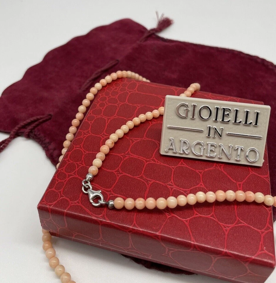 Collana donna argento 925 girocollo perle naturali rosa color corallo+Box Regalo - Immagine 3 di 4