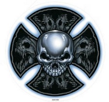 SKULL CROSS STICKER - RARE NEW TATTOO STYLE round Decal -F10