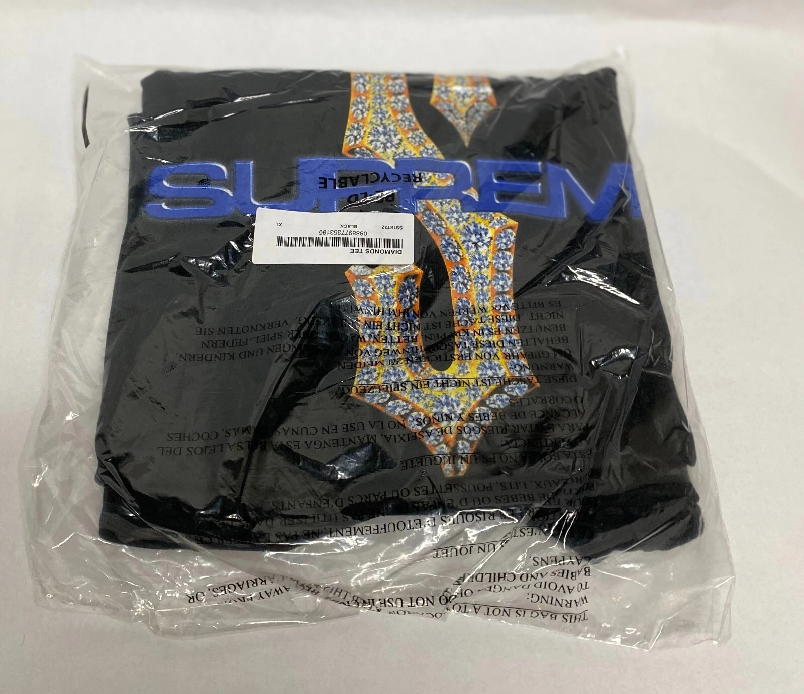 Tee shirt Supreme Diamonds   Noir XL   SS18   Neuf, Rare