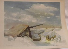 ANTIKER DRUCK NACH AQUARELL  Fritz Brauner 1942 18.Sowjetpanzer k&ouml;nnen kommen EK