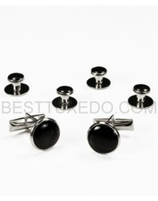 Formal Jewelry. Silver/Black Cuff Links  Studs Set. Wedding, Prom, Dress