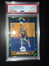 2017-18 Panini NBA HOOPS Donovan Mitchell #263 Green PSA 10 /99 Rookie Card. rookie card picture