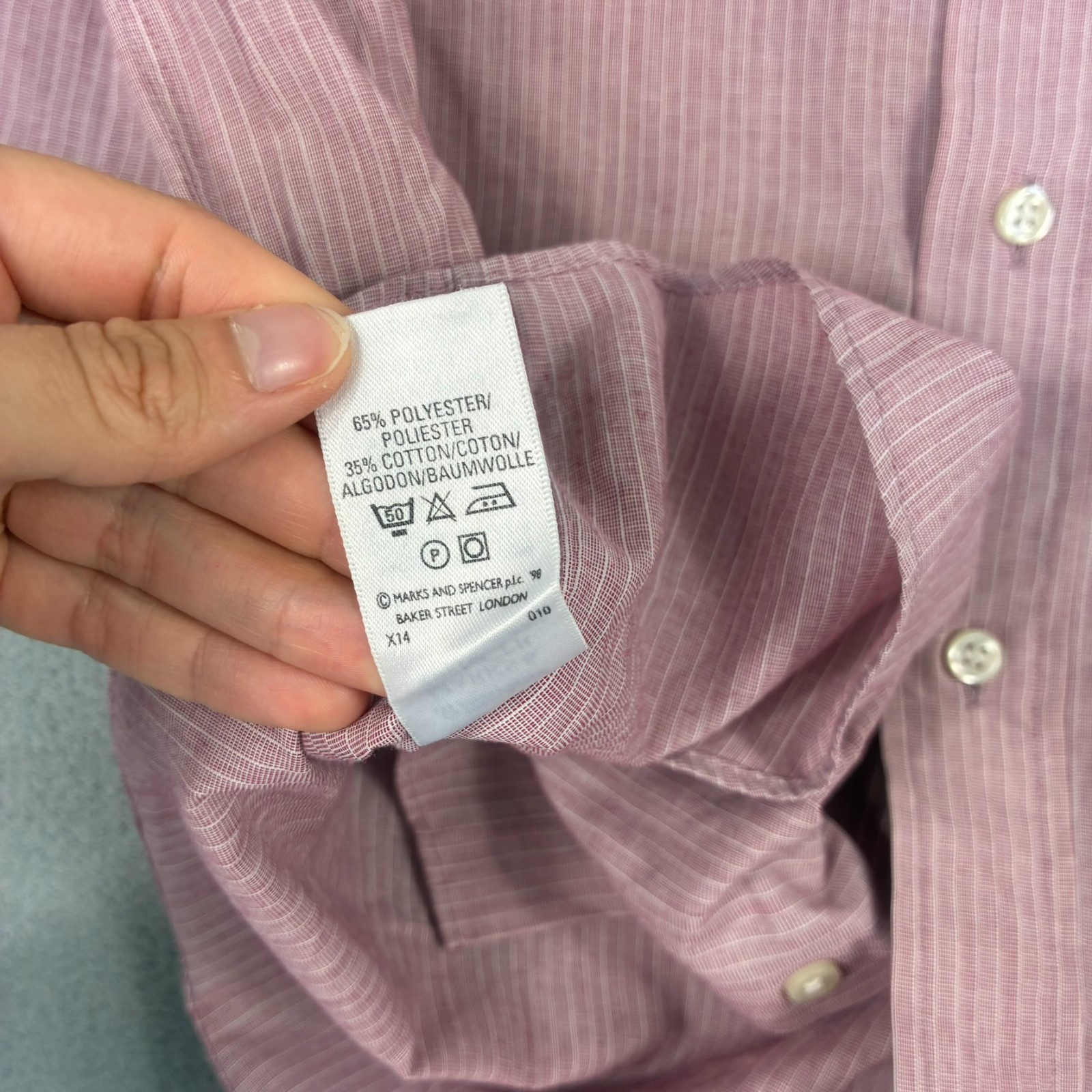 VTG St Michael Marks & Spencer Pink Stripe Size 15.5" / Medium Button Up Shirt image 9