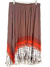 Cato Full Midi Skirt Sz L Brown Tie Dye Elastic Boho Forest Fairy Earthy Flowy