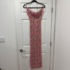 NWT PrettyLittleThing Pink Floral Plisse Strappy Maxi Dress Size 0 Girly Stretch