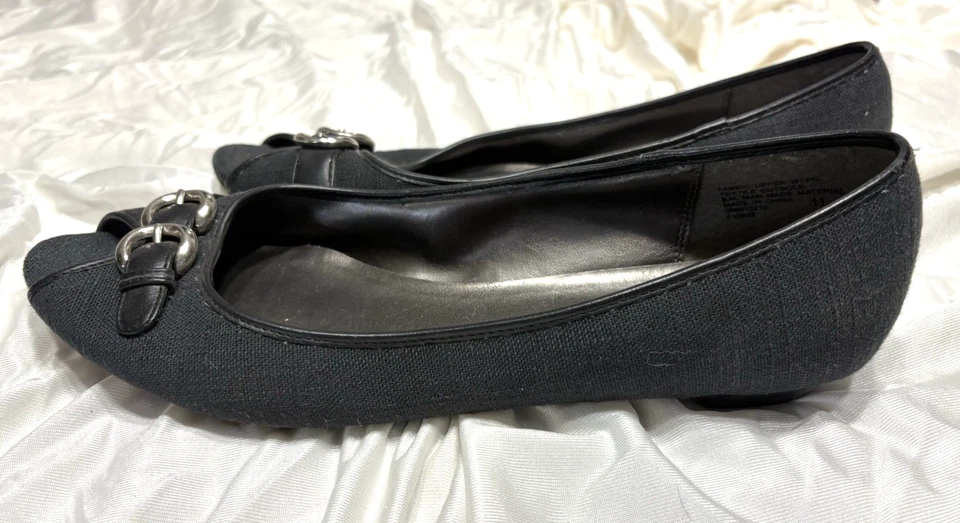 Zapatos Merona para mujer 11 planos sin cordones con hebilla de tela negra Foto 2 de 4