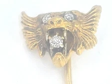 Antique 14K Art Nouveau Lion Head Stick Pin w/Diamonds Dtd. 1902