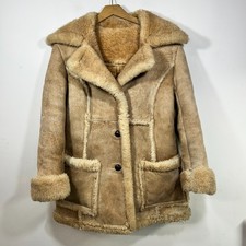 Vtg Shearling Sheepskin Coat Womens M Marlboro Man Suede Rancher Tan Yellowstone