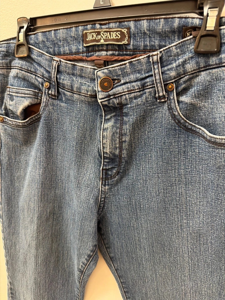 Jack Of Spades 男式高滚轮舒适版型直筒牛仔裤 33x32 蓝色牛仔布 — 第 2/4 张图片