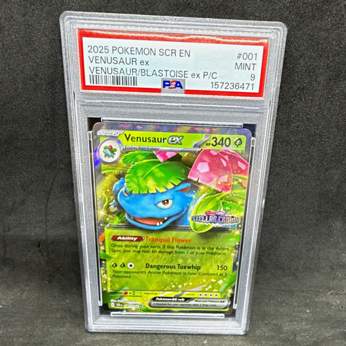 PSA 9 Venusaur ex 001 Stellar Crown Stamp 2025 Holo English 1x Pokemon card