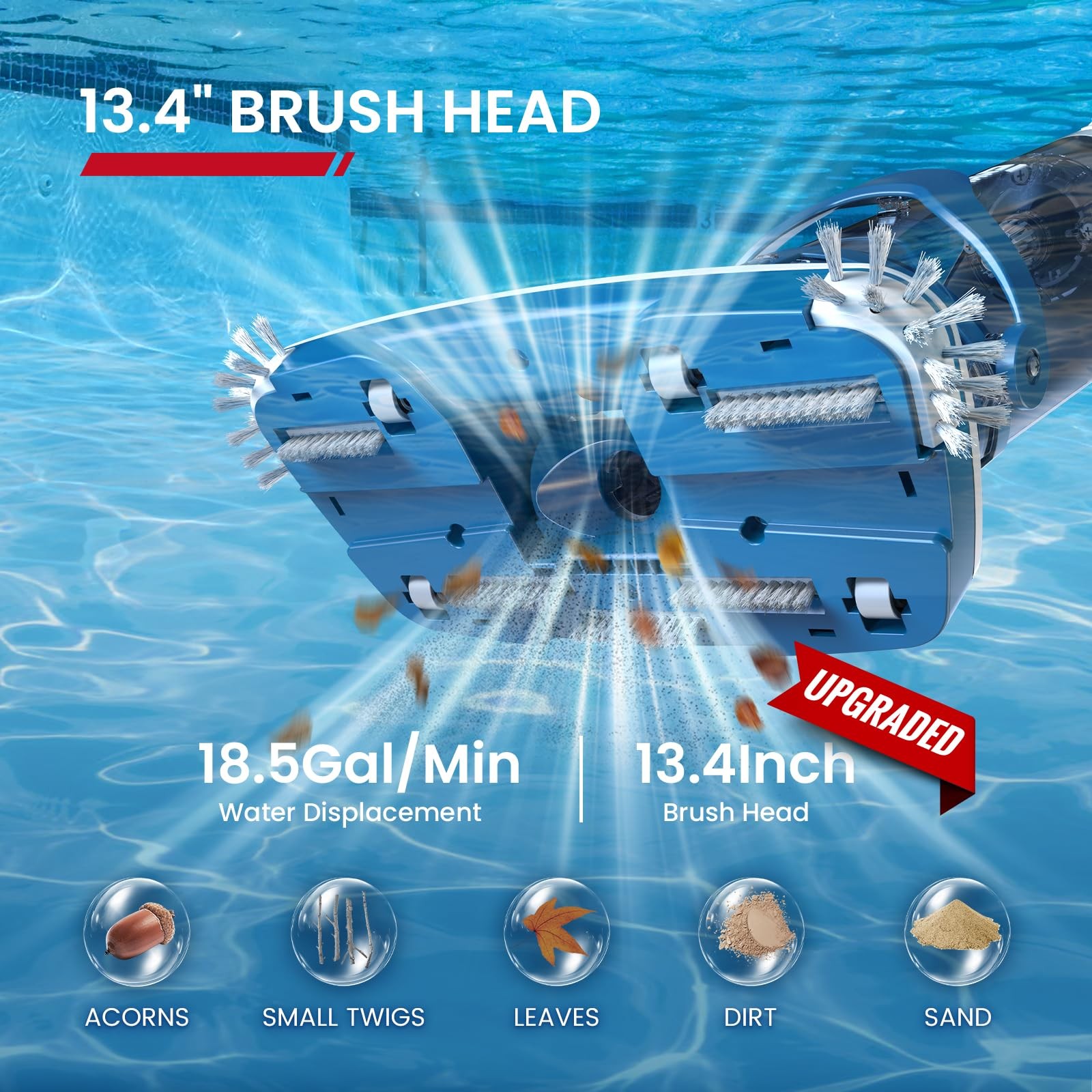 Pro Cordless Pool Vacuum - 18.5 GPM Powerful Suction, 70min Runtime & 13.4" W...