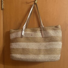 Eric Javits Squishee Straw Shoulder Tote Bag Woven Metallic Silver Straps Gold