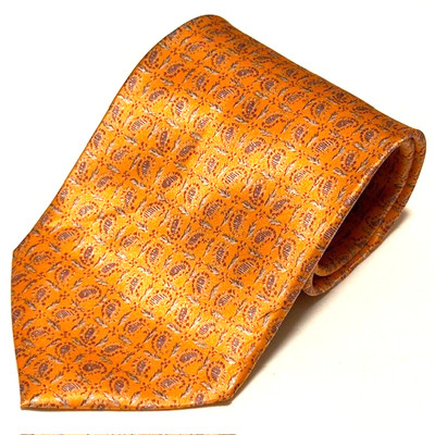 Vintage Claude Montana Tie Peach Orange Micro Paisleys Designer Luxury Classic