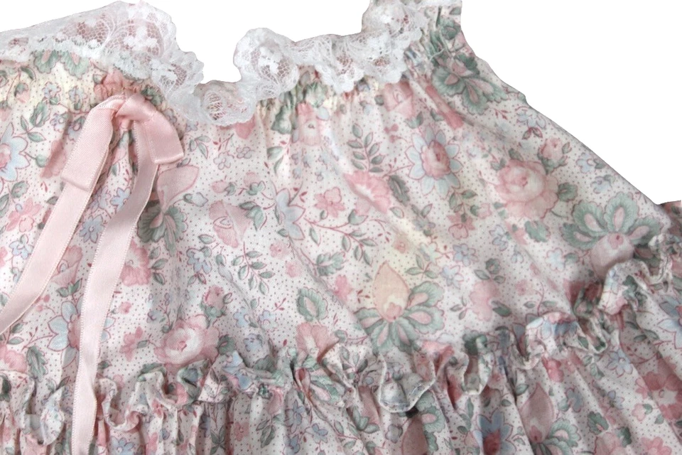 Vestido de Fiesta Bryan Bebé Niña Años 50 De Colección Rosa Encaje Floral Delantal 18M Volantes Foto 4 de 4