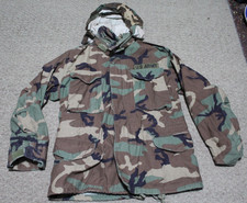 US Army Cold Weather Field Coat M65 M-1965 Woodland Camo Lined Small Short