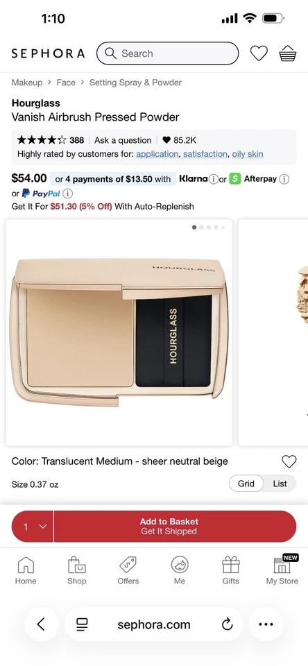 AERÓGRAFO HOURGLASS VANISH POLVO PRENSADO TRANSLÚCIDO MEDIO Foto 3 de 3