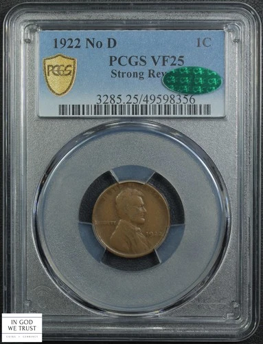 1922 No D Strong Reverse Lincoln Wheat Copper Cent 1C PCGS VF 25 CAC