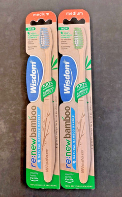 2 x Wisdom re:new Bamboo Medium Zahnbürste - Farbe kann variieren: werkseitig versiegelt