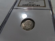 F5 France 1867-BB Silver 20 Centimes NGC MS-67 Nice Toning