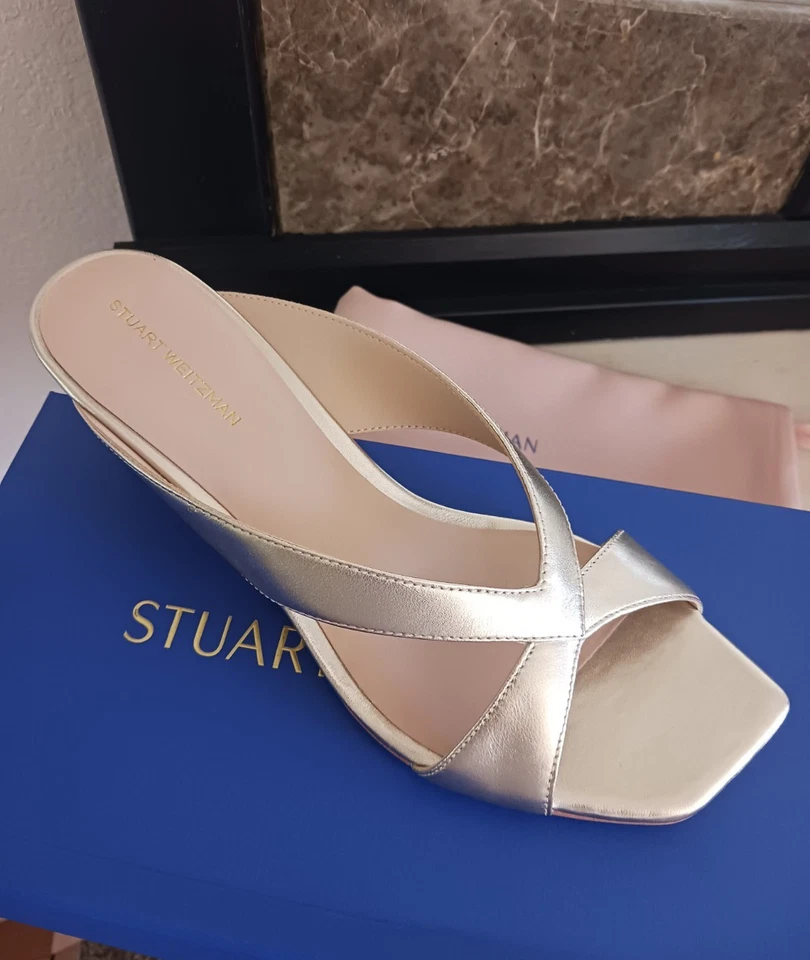 Stuart Weitzman Wedge Slide Leather Sandal Size 8.5 - Image 2 of 4