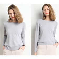 Ladies Crew Neck Blend Jumper Brown Cream Blue Red Pink Sweater Soft Knit S-3XL