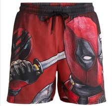 Marvel Deadpool Men's Red Black Graphic Print Shorts Drawstring Comics XL NWT