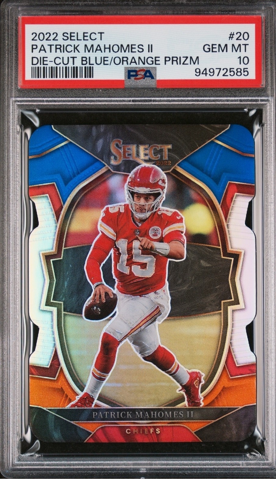2022 PANINI SELECT #20 PATRICK MAHOMES II DIE-CUT BLUE/ORANGE PRIZM 11/35