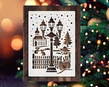 Snowman Winter Scene Stencil 11" Christmas Snow Church Craft Journal Template