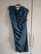 Bastyan turquoise sculptural wool dress with pleating detail - size 12