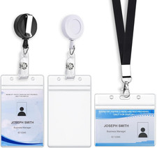 3 Pack Id Card Name Badge Holders Retractable Clip, Premium Badge Reel with 24 I