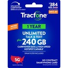 Tracfone 384 USD Nieograniczona rozmowa i tekst, 240 GB danych / 365 dni (karta fizyczna)