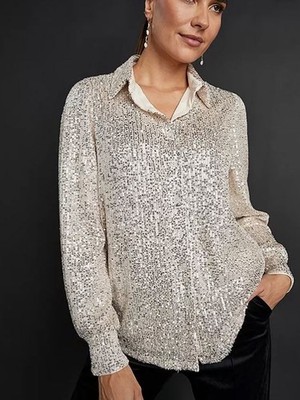 KALEIDOSCOPE Sequin Shirt in Champagne UK 12 (fm263-1)