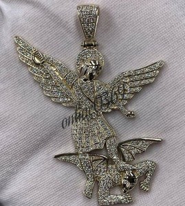 Authentic 2.75 ct VVS Natural Moissanite Men's Angel Pendant 14k Yellow Gold Plated Silver