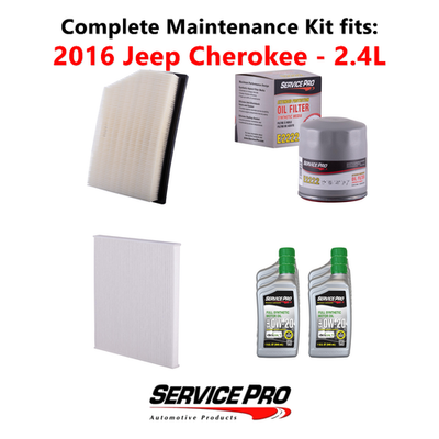2016 Jeep Cherokee 2.4L Complete Oil, Air & Cabin Filter Kit (0W
