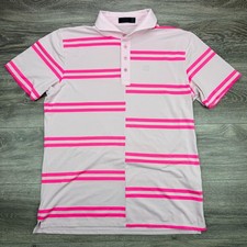 G/Fore Polo Shirt Mens Large Pink Offset Stripe Performance Pique Stretch Golf