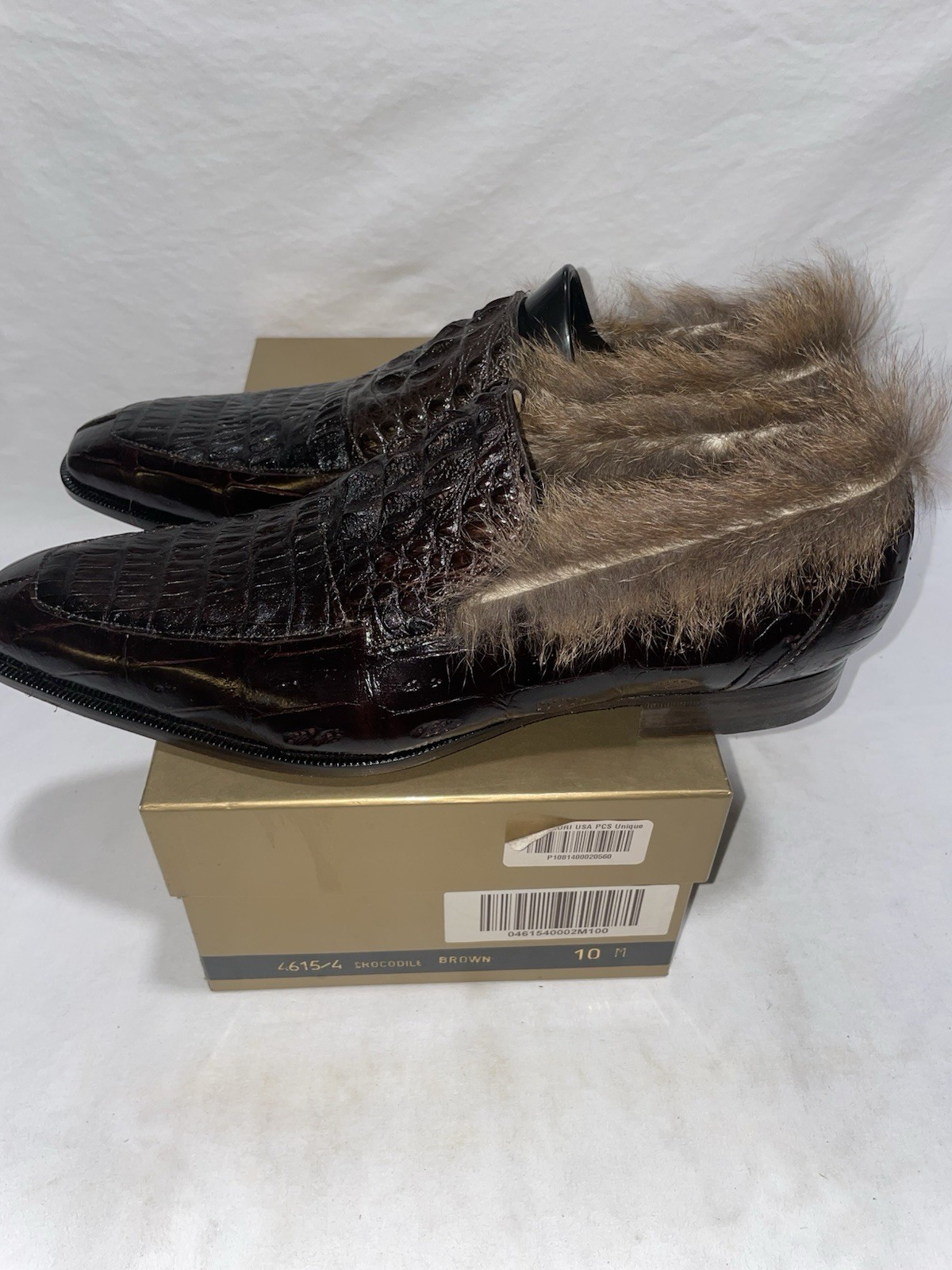 Mauri Luxury Crocodile Fur Trim Slip-On Loafers Brown Men Size 10 Exotic Shoes