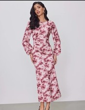 Cider Pink Floral Ruched Maxi Dress Long Sleeves Modest Sz XS Rose