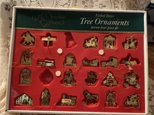 Christmas Shoppe Vtg 22 pc Gold Brass Filigree 3D Die Cut Christmas Ornaments