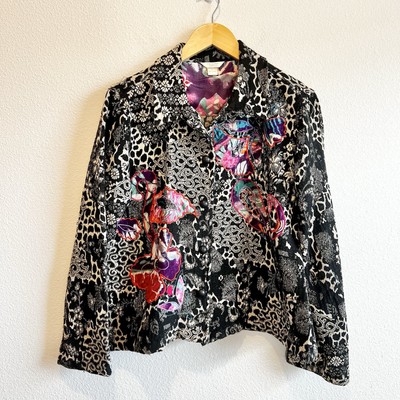 Christopher Banks Jacket Womens Large Mixed Media Patchwork Art to Wear Boho