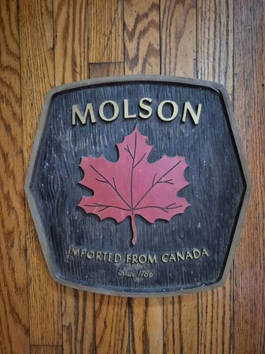 Vintage Molson Beer Wall Sign – 14"x13" – Faux Wood – Maple Leaf