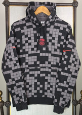 NIKE x PARIS ST GERMAIN PSG Mens Size Small Hoodie Crossword Print Gray Black