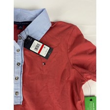 Tommy Hilfiger Heritage Polo Dress XS Coral Blue Striped Collar Short Sleeve