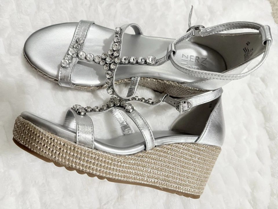 Sandalias de cuña Naturalizer Serena plateadas metálicas alpargata estrás TALLA 8 Foto 2 de 4